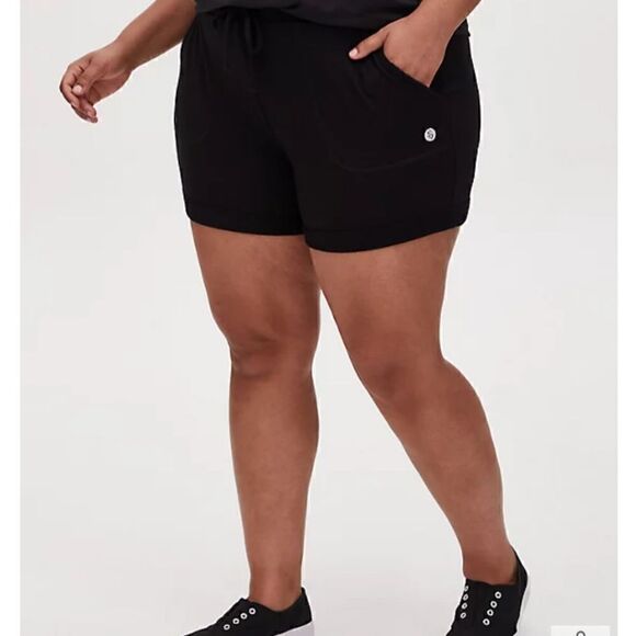2X 18W 20W Torrid Active Mid Short Black Terry Fleece Knit Pockets Drawstring - Picture 1 of 9